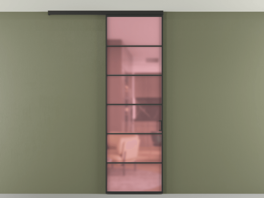 Перегородка Формато вдоль стены на потолок 1 створка АЛПР 040.04 Алюминий Черный Сатинированное розовое стекло, триплекс Цена 144570 сом | Volhovec