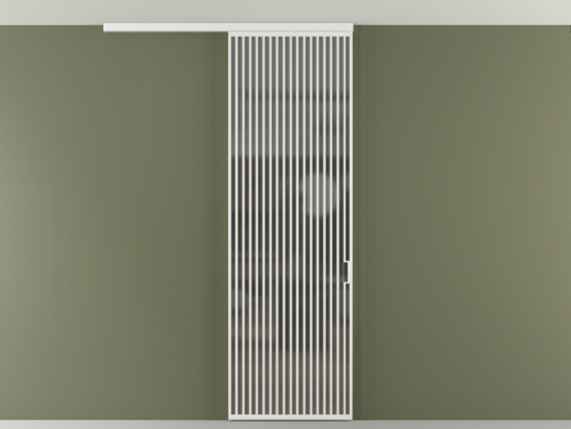 Перегородка Формато вдоль стены на потолок 1 створка АЛПР 040.06 Алюминий белоснежный Сатинированное серое стекло, триплекс Цена 272600 сом | Volhovec