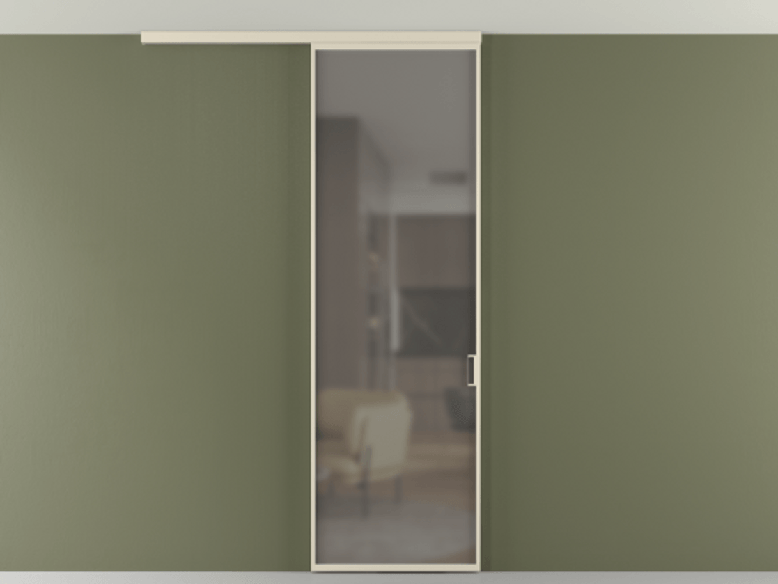 Перегородка Формато вдоль стены на потолок 1 створка АЛПР 040.01 Алюминий бежево-серый Сатинированное серое стекло, триплекс Цена 134540 сом | Volhovec