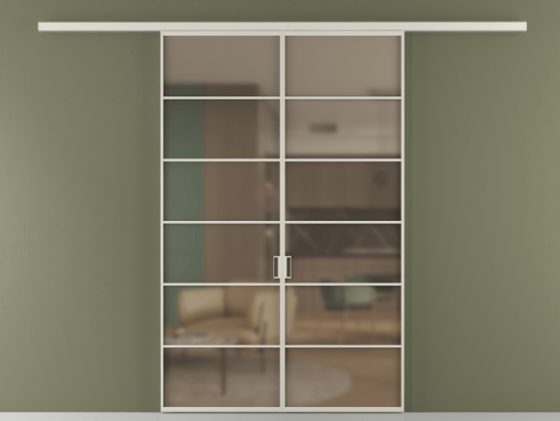 Перегородка Формато вдоль стены 2 створки АЛПР 040.04 Алюминий облачно-серый Сатинированное бронзовое стекло, триплекс Цена 301610 сом | Volhovec