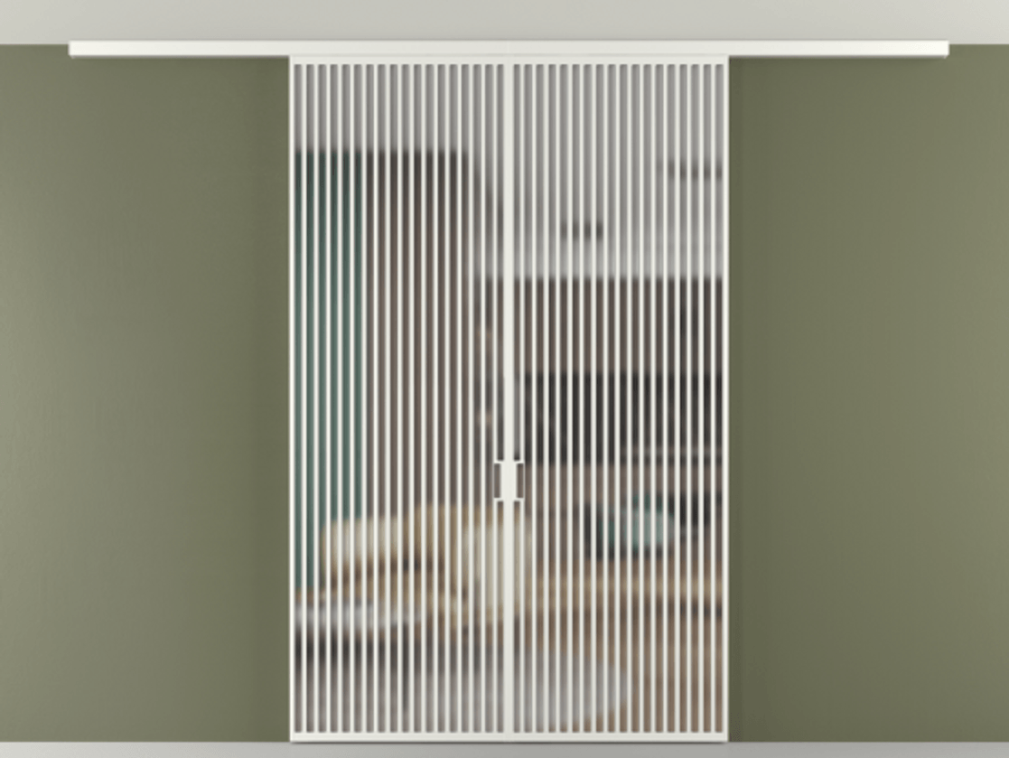 Перегородка Формато вдоль стены на потолок 2 створки АЛПР 040.06 Алюминий светло-серый Сатинированное стекло "Мателюкс Кристал Вижн", калёное, матовое, каленое 6 мм Цена 669060 сом | Volhovec