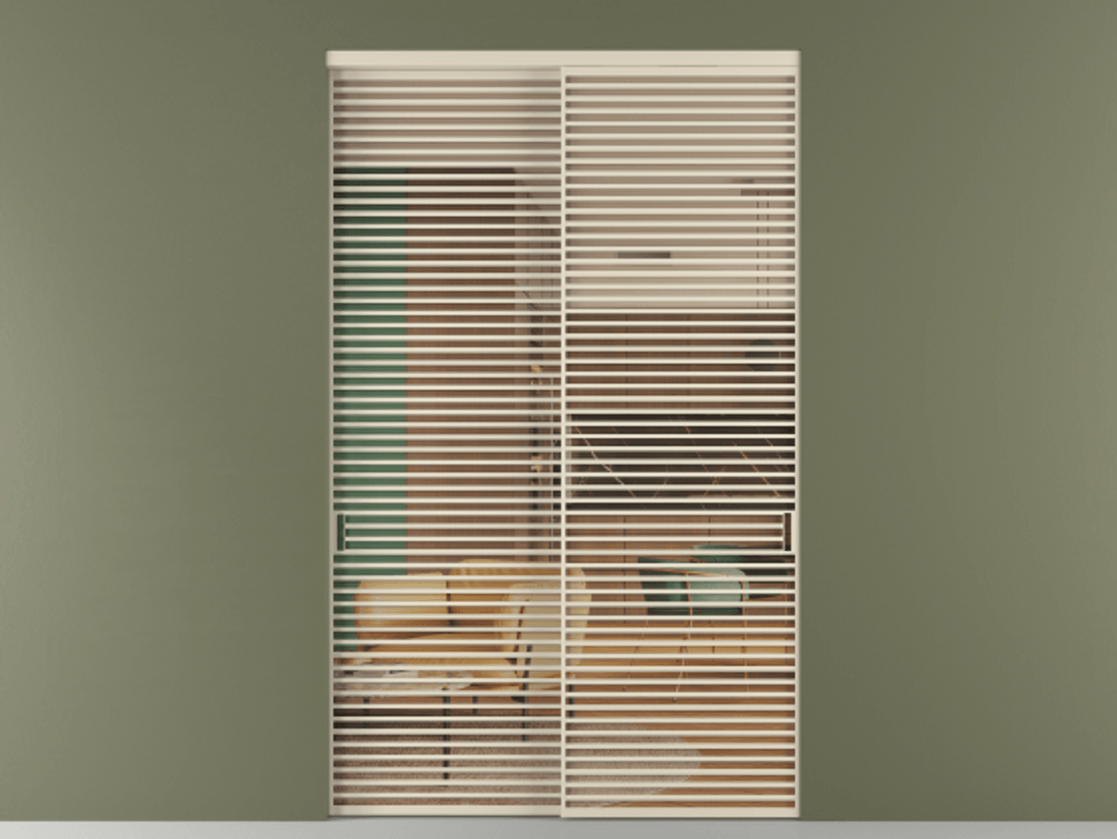 Перегородка Formato внутри проёма 2 створки АЛПР 040.07 Алюминий бежево-серый Прозрачное оранжевое стекло, триплекс Цена 589060 ₽  | Volhovec