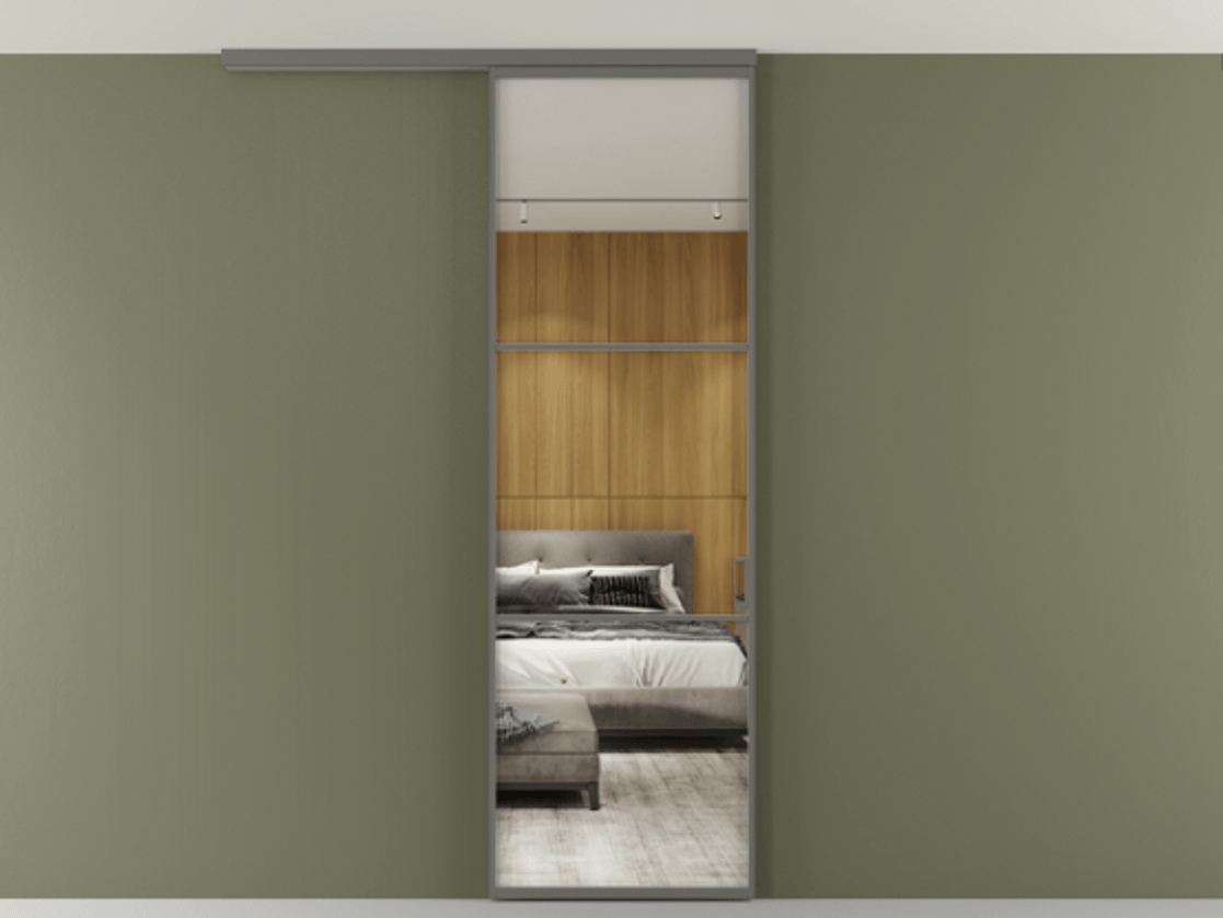 Перегородка Формато вдоль стены на потолок 1 створка АЛПР 040.03 Алюминий классический серый Двустороннее зеркало, триплекс , триплекс 6 мм Цена 147040 сом | Volhovec