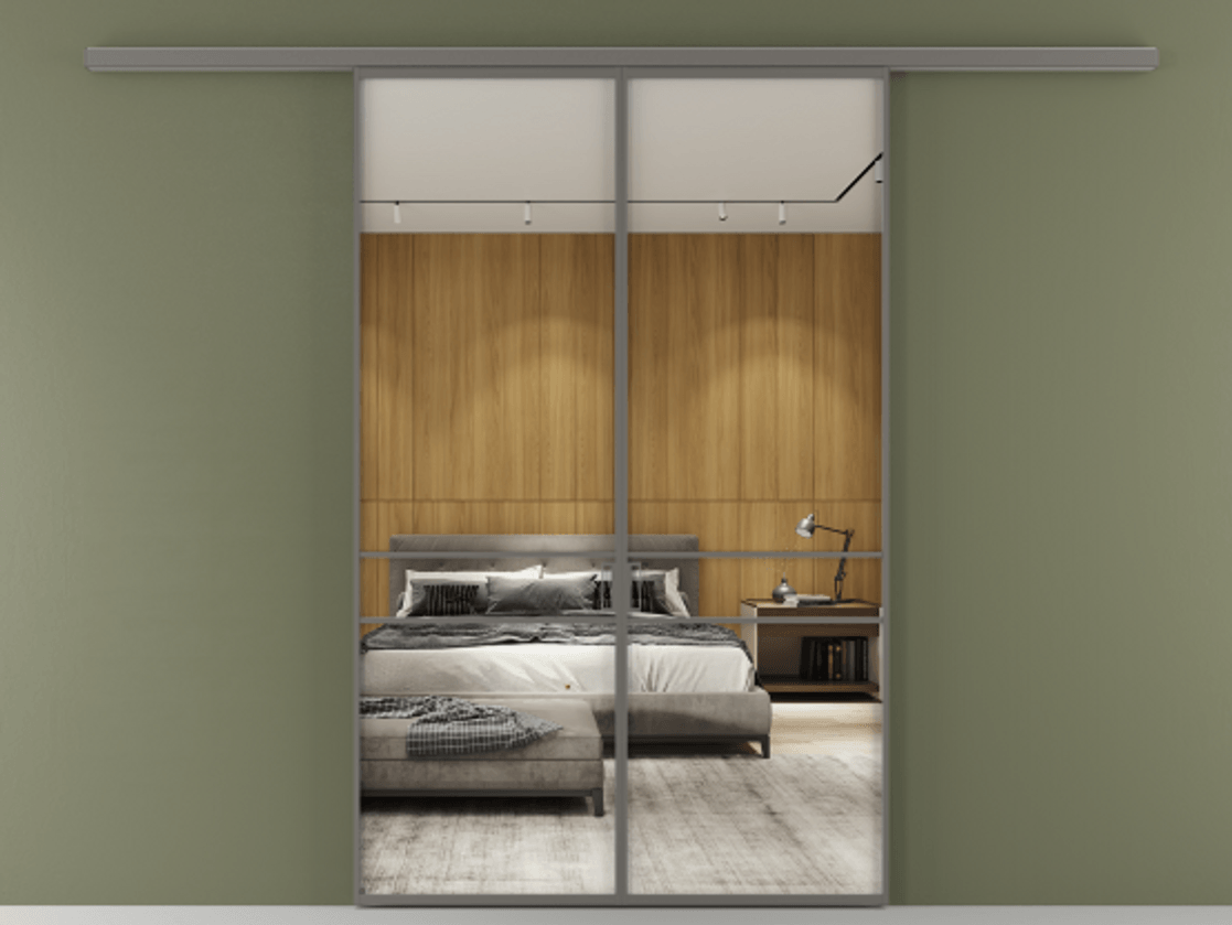 Перегородка Формато вдоль стены 2 створки АЛПР 040.02 Алюминий классический серый Двустороннее зеркало, триплекс , триплекс 6 мм Цена 284580 сом | Volhovec