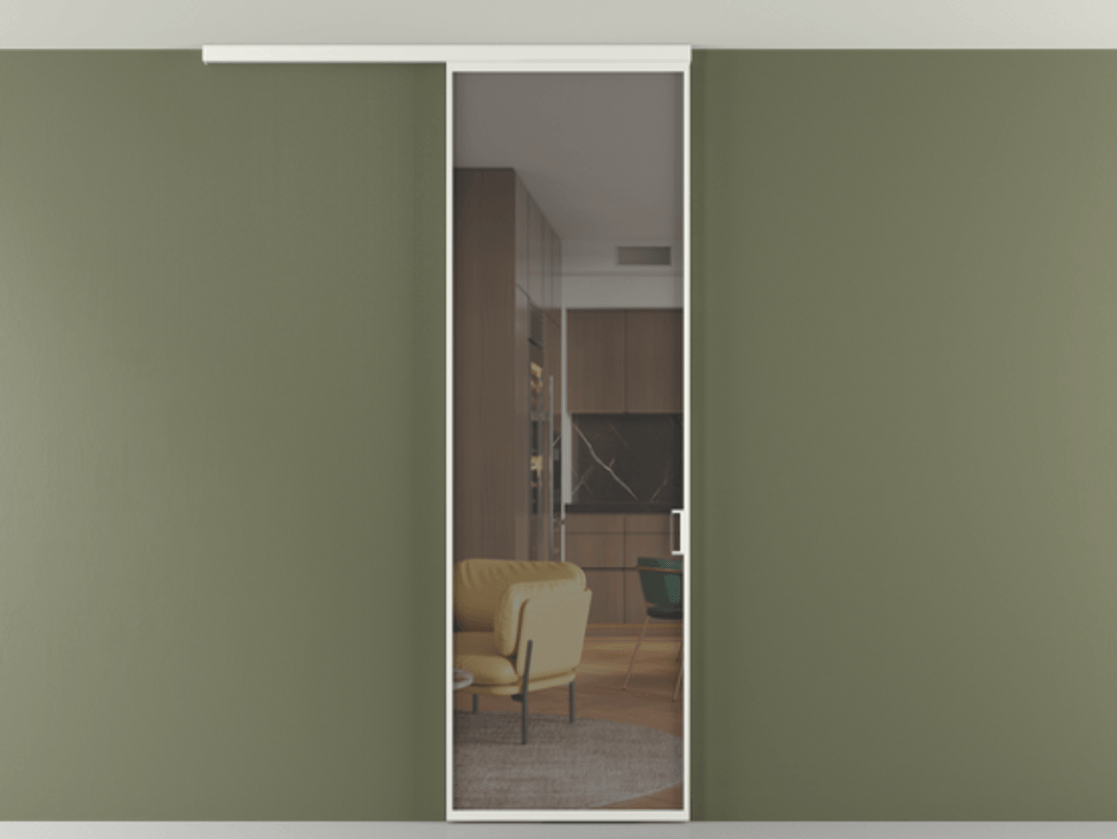 Перегородка Формато вдоль стены на потолок 1 створка АЛПР 040.01 Алюминий светло-серый Прозрачное серое стекло, триплекс Цена 92403 ₽ | Volhovec