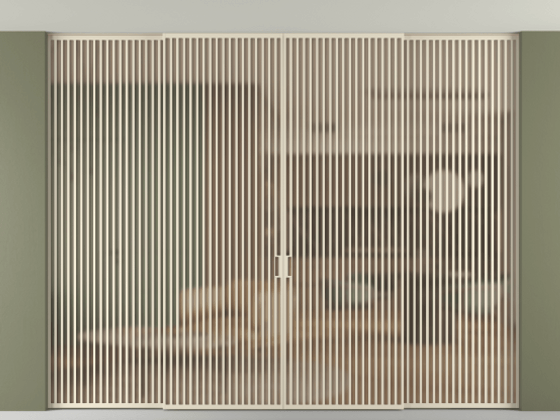 Перегородка Формато внутри проёма скрытое крепление в потолок 4 створки АЛПР 040.06 Алюминий бежево-серый Сатинированное оранжевое стекло, триплекс Цена 1167730 сом | Volhovec