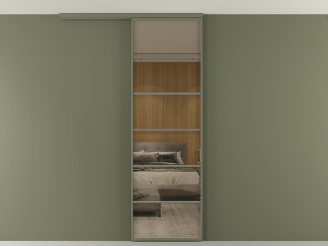 Перегородка Формато вдоль стены на потолок 1 створка АЛПР 040.04 Алюминий оливковый тёмный Рефлективное бронзовое стекло "Стопсол", калёное Цена 166351 сом | Volhovec