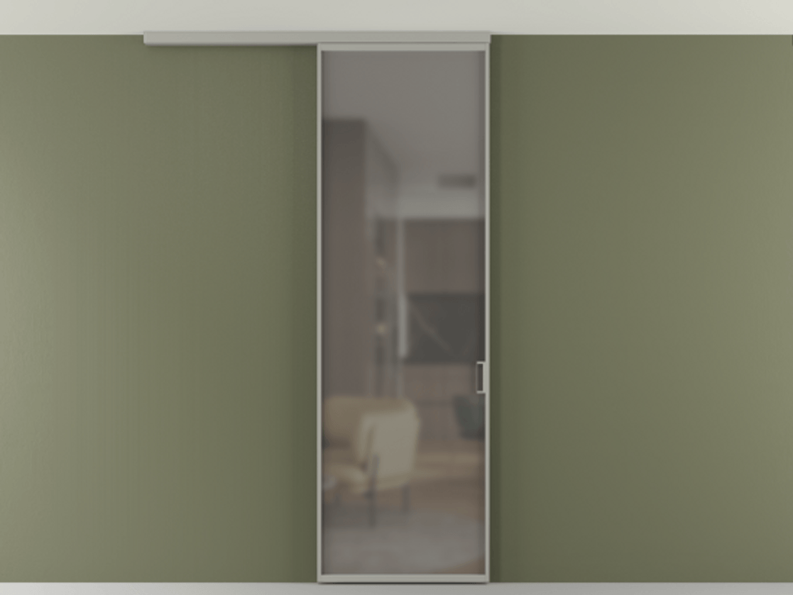 Перегородка Formato вдоль стены на потолок 1 створка АЛПР 040.01 Алюминий нейтральный серый Сатинированное серое стекло, триплекс Цена 134540 сом | Volhovec