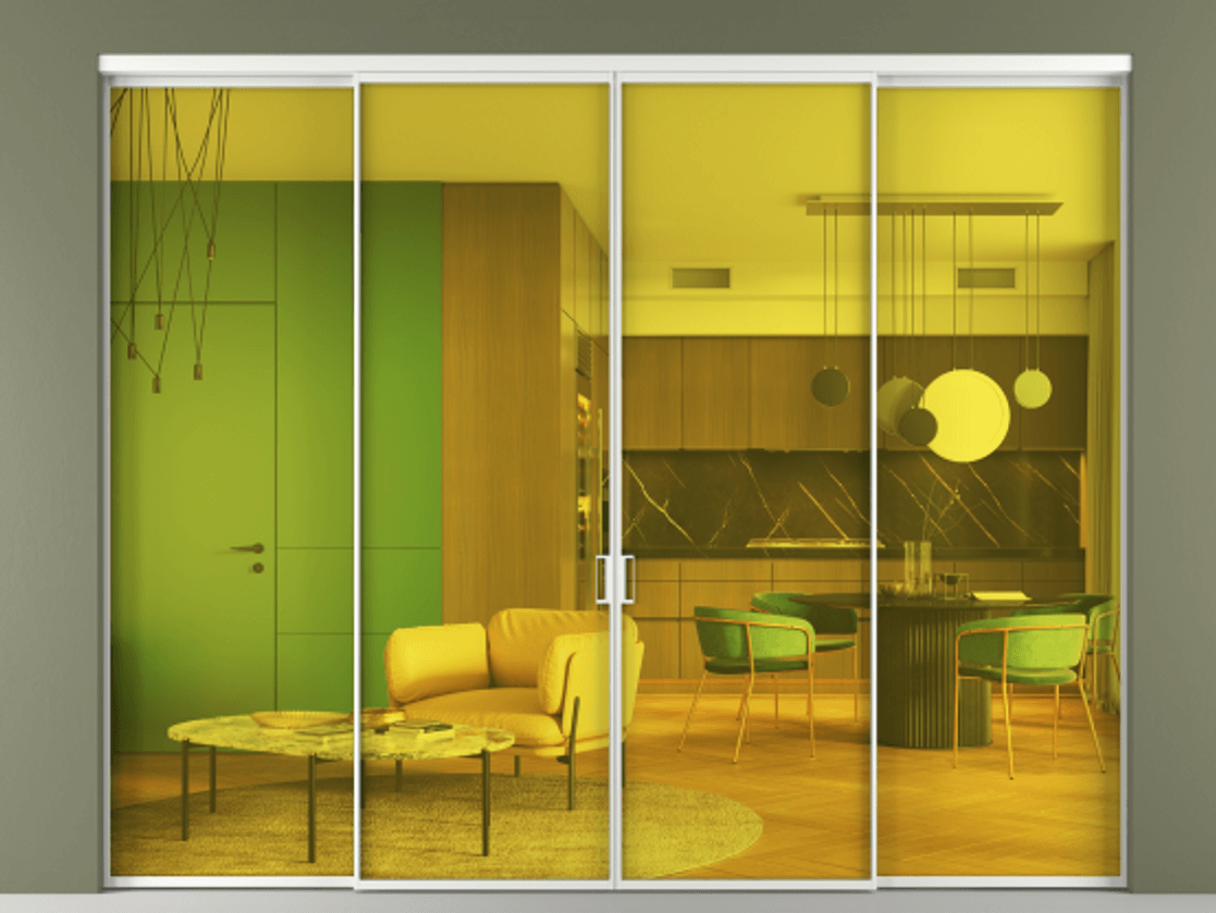 Перегородка Формато внутри проёма 4 створки АЛПР 040.01 Алюминий белоснежный Прозрачное жёлтое стекло, триплекс Цена 465690 сом  | Volhovec