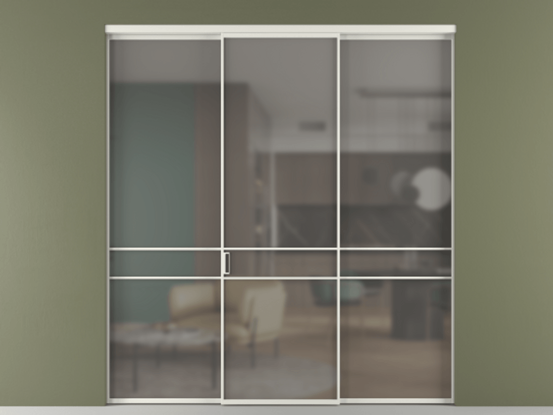 Перегородка Formato внутри проёма 3 створки АЛПР 040.02 Алюминий серый Сатинированное серое стекло, триплекс Цена 345470 сом | Volhovec