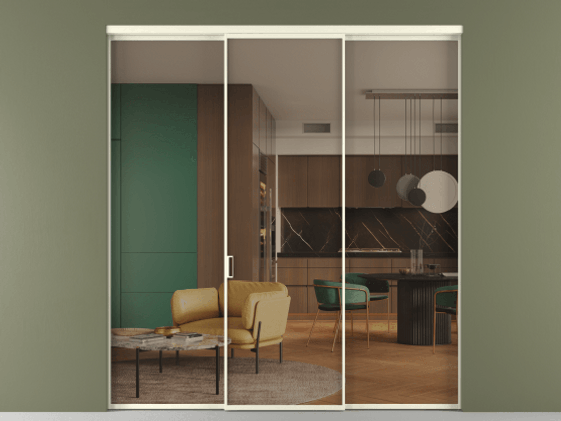 Перегородка Формато внутри проёма 3 створки АЛПР 040.01 Алюминий молочно-белый Прозрачное бронзовое стекло, триплекс Цена 327780 сом | Volhovec