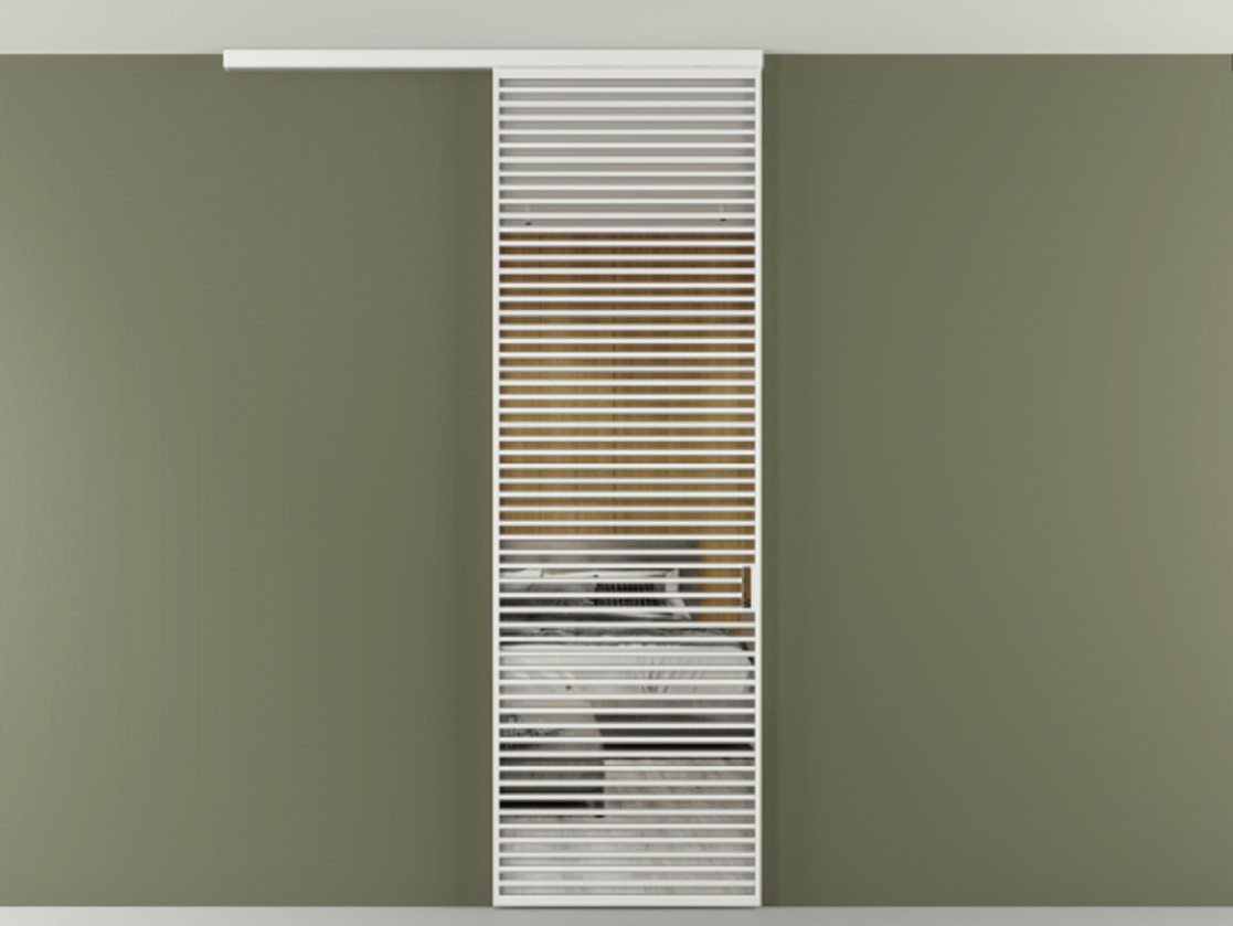 Перегородка Формато вдоль стены на потолок 1 створка АЛПР 040.07 Алюминий белоснежный Двустороннее зеркало, триплекс , триплекс 6 мм Цена 205951 ₽ | Volhovec