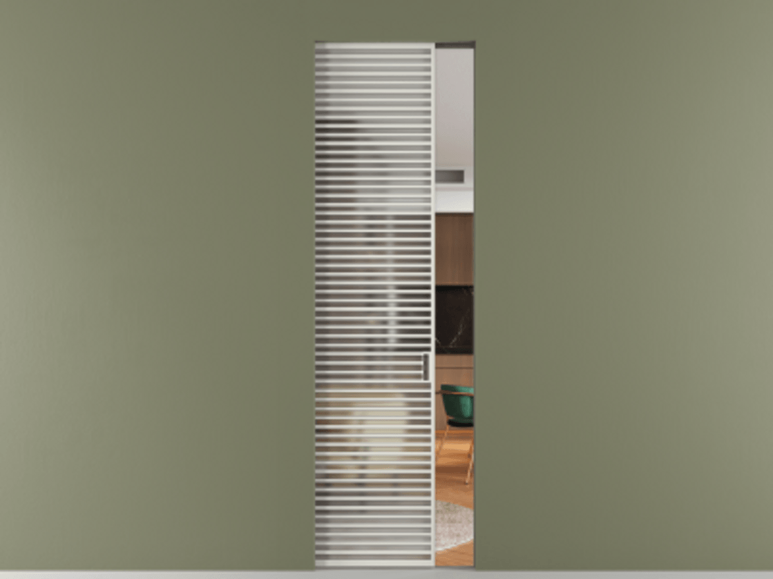 Перегородка Формато скрытый пенал 1 створка АЛПР 040.07 Алюминий серый Сатинированное стекло "Мателюкс Кристал Вижн", калёное, матовое, каленое 6 мм Цена 349700 сом | Volhovec