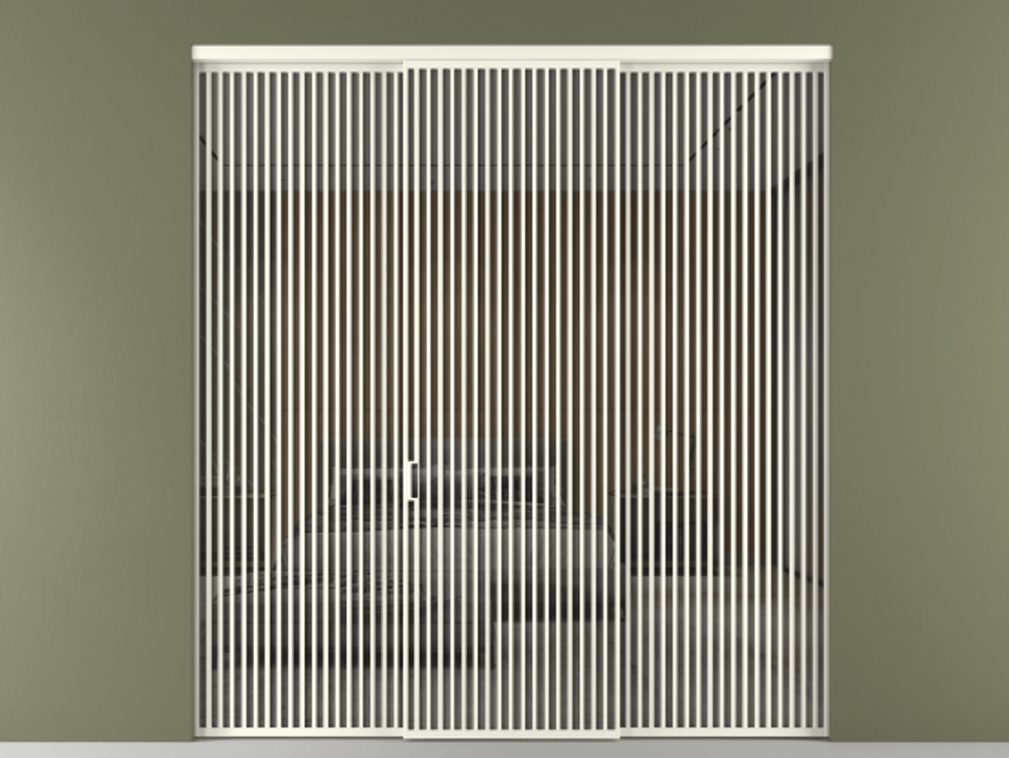 Перегородка Формато внутри проёма 3 створки АЛПР 040.06 Алюминий жемчужный Рефлективное серое стекло "Стопсол", калёное Цена 890490 сом | Volhovec