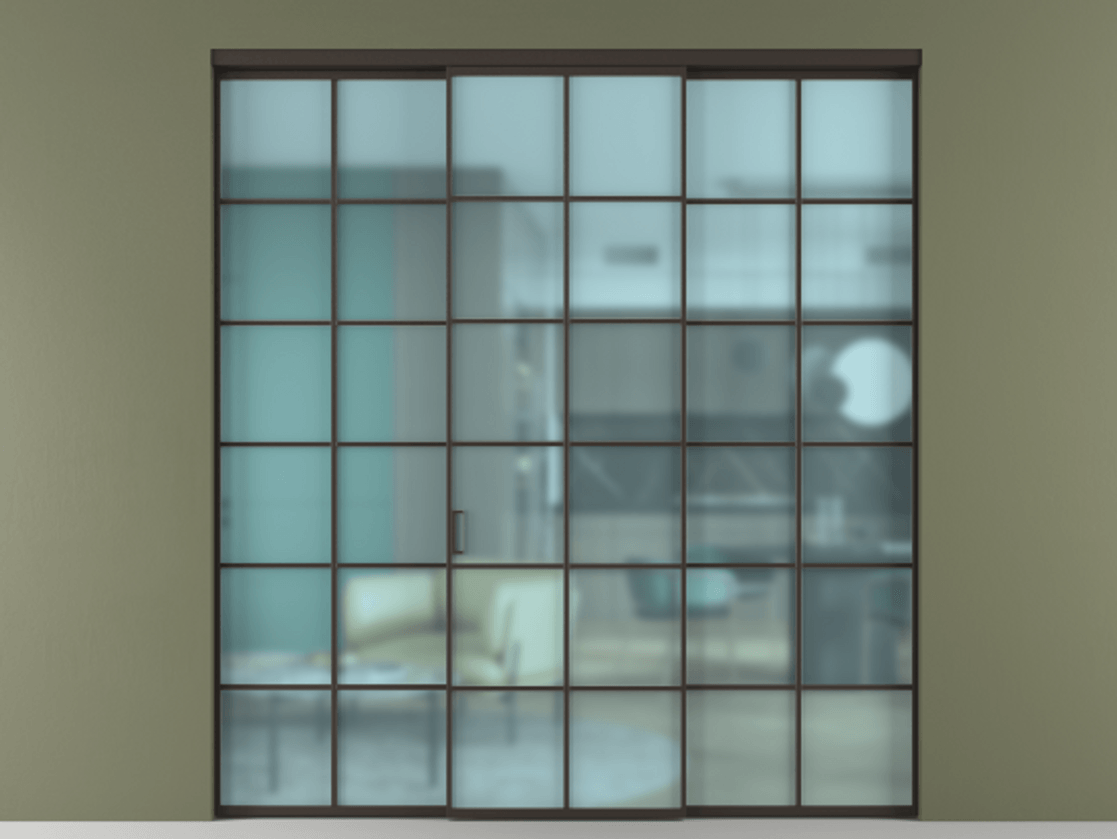 Перегородка Formato внутри проёма 3 створки АЛПР 040.05 Алюминий антрацит Сатинированное голубое стекло, триплекс Цена 371030 сом | Volhovec