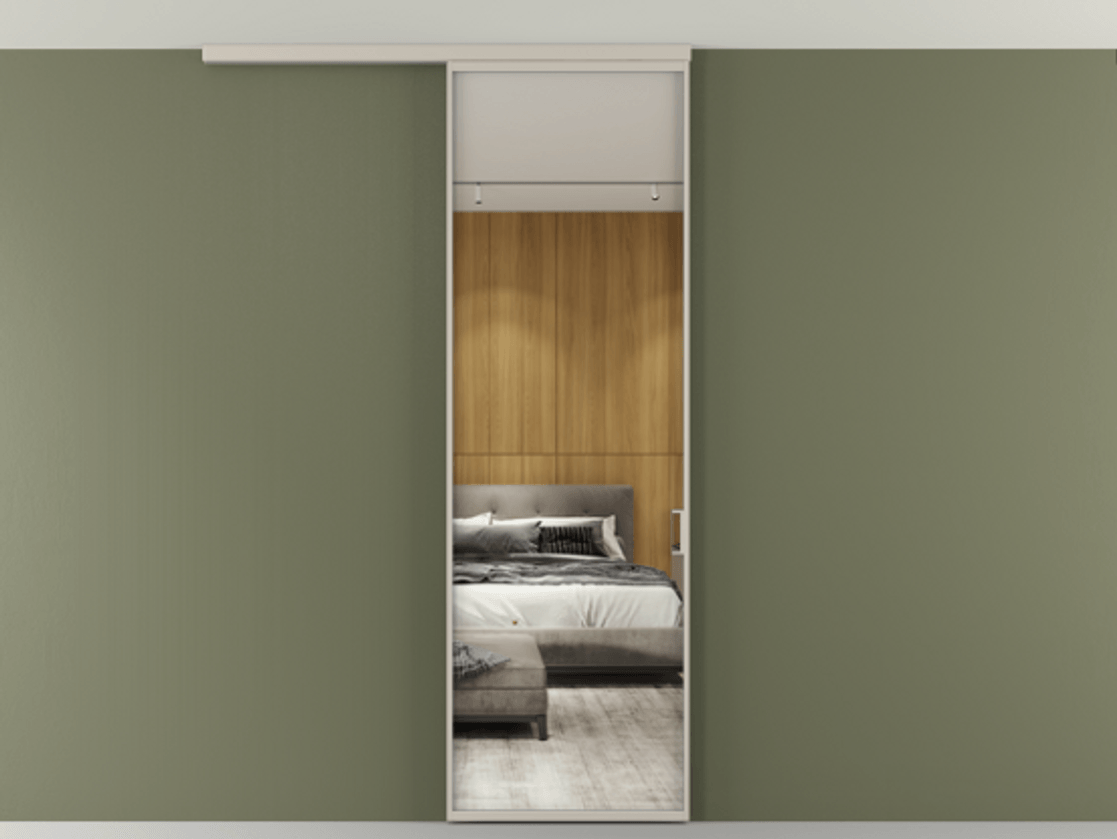 Перегородка Формато вдоль стены на потолок 1 створка АЛПР 040.01 Алюминий светло-бежевый Двустороннее зеркало, триплекс , триплекс 6 мм Цена 134540 сом | Volhovec