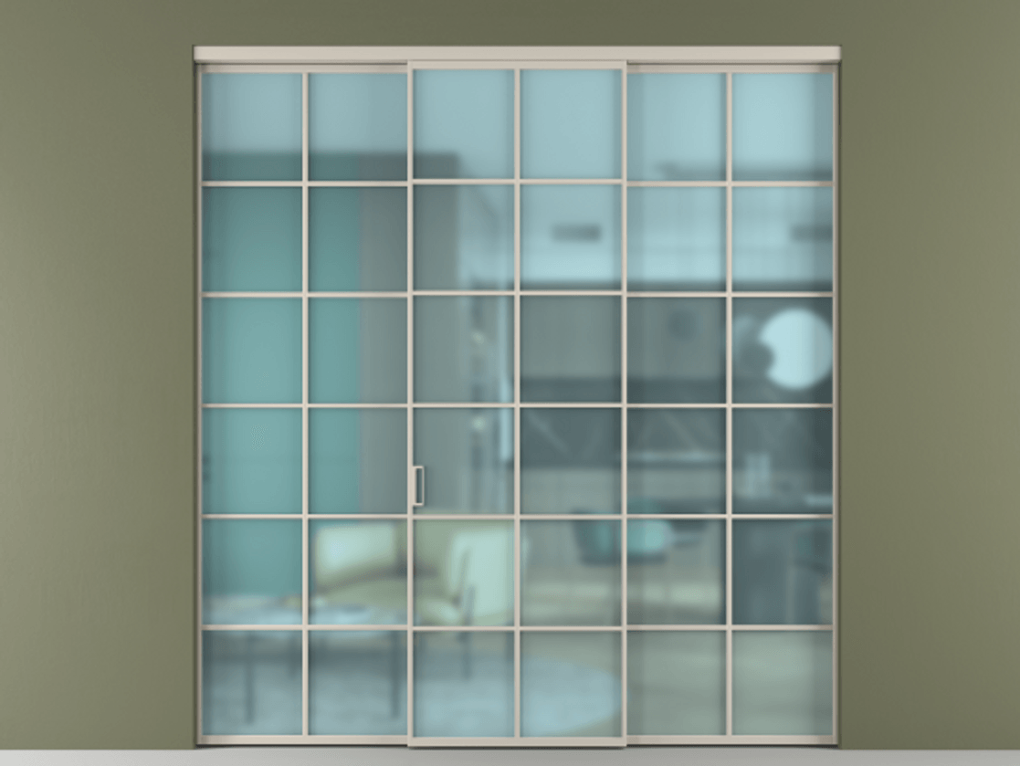 Перегородка Формато внутри проёма 3 створки АЛПР 040.05 Алюминий светло-бежевый Сатинированное голубое стекло, триплекс Цена 371030 сом | Volhovec