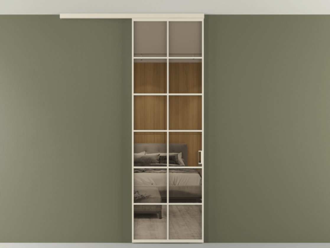 Перегородка Формато вдоль стены на потолок 1 створка АЛПР 040.05 Алюминий бежево-серый Рефлективное бронзовое стекло "Стопсол", калёное Цена 195240 сом | Volhovec