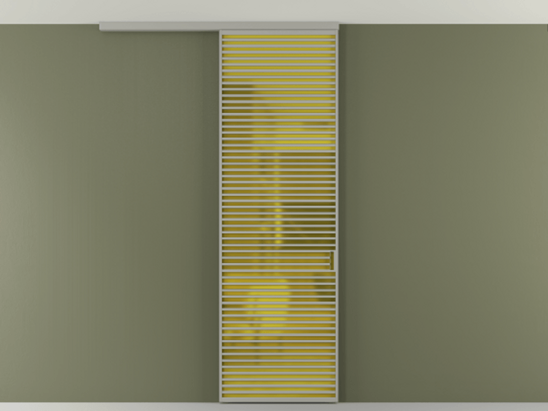 Перегородка Формато вдоль стены на потолок 1 створка АЛПР 040.07 Алюминий нейтральный серый Сатинированное жёлтое стекло, триплекс Цена 258740 сом | Volhovec