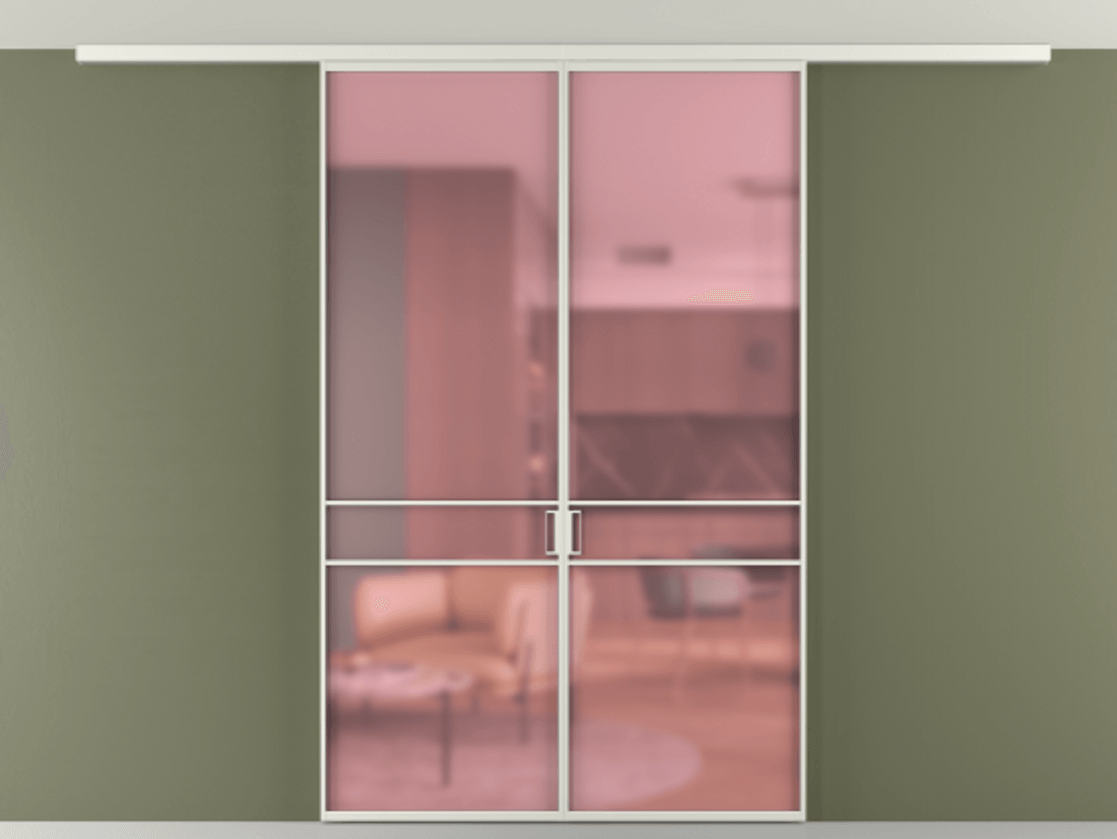 Перегородка Formato вдоль стены на потолок 2 створки АЛПР 040.02 Алюминий серый Сатинированное розовое стекло, триплекс Цена 271710 сом | Volhovec