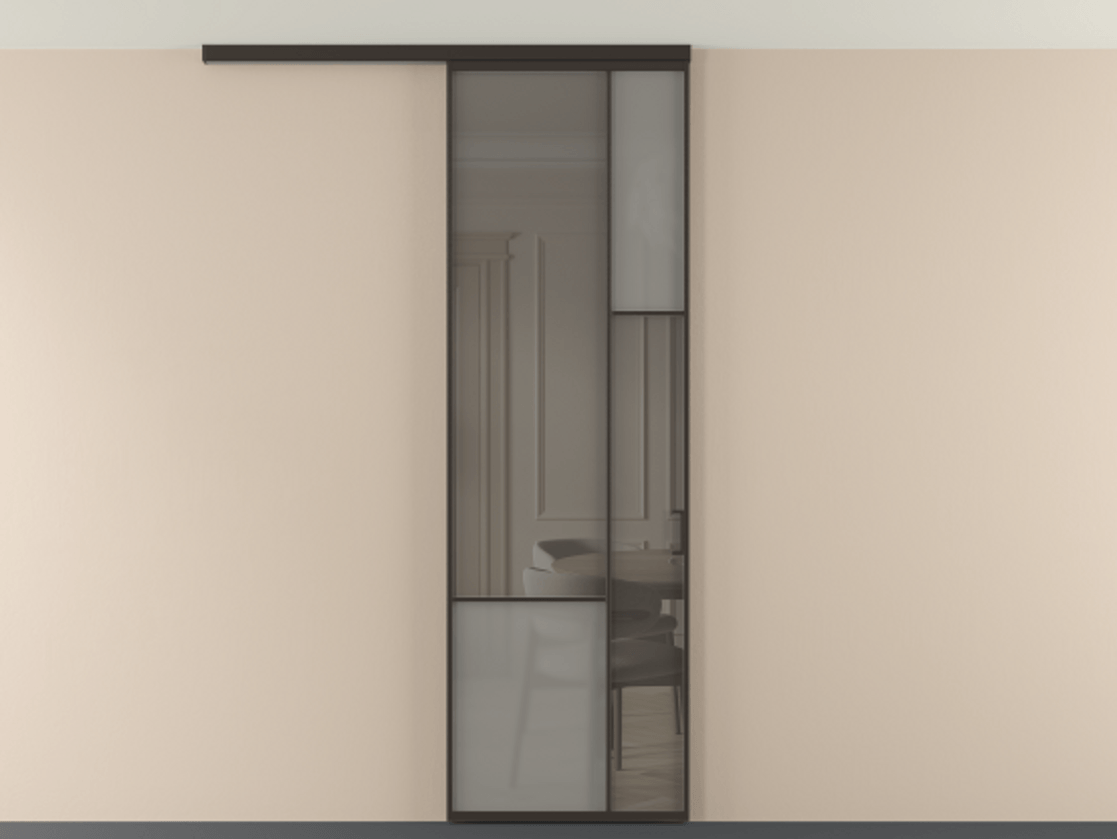 Перегородка Мозаик вдоль стены на потолок 1 створка АЛПР 041.12 Алюминий антрацит Сатинированное серое стекло, триплекс, 6 мм + Прозрачное серое стекло, триплекс Цена 196620 сом | Volhovec