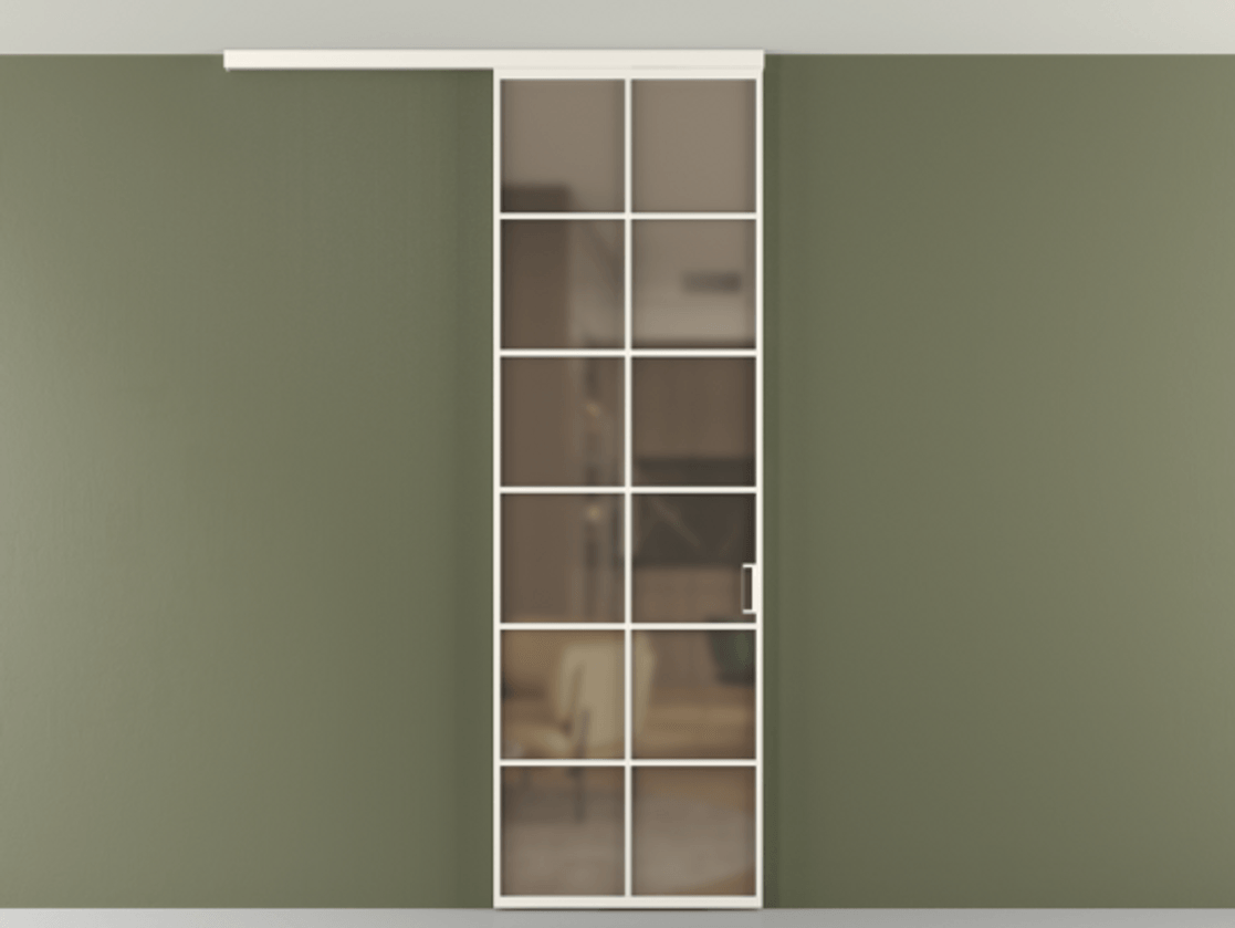 Перегородка Формато вдоль стены на потолок 1 створка АЛПР 040.05 Алюминий пудровый белый Сатинированное бронзовое стекло, триплекс Цена 150390 сом | Volhovec