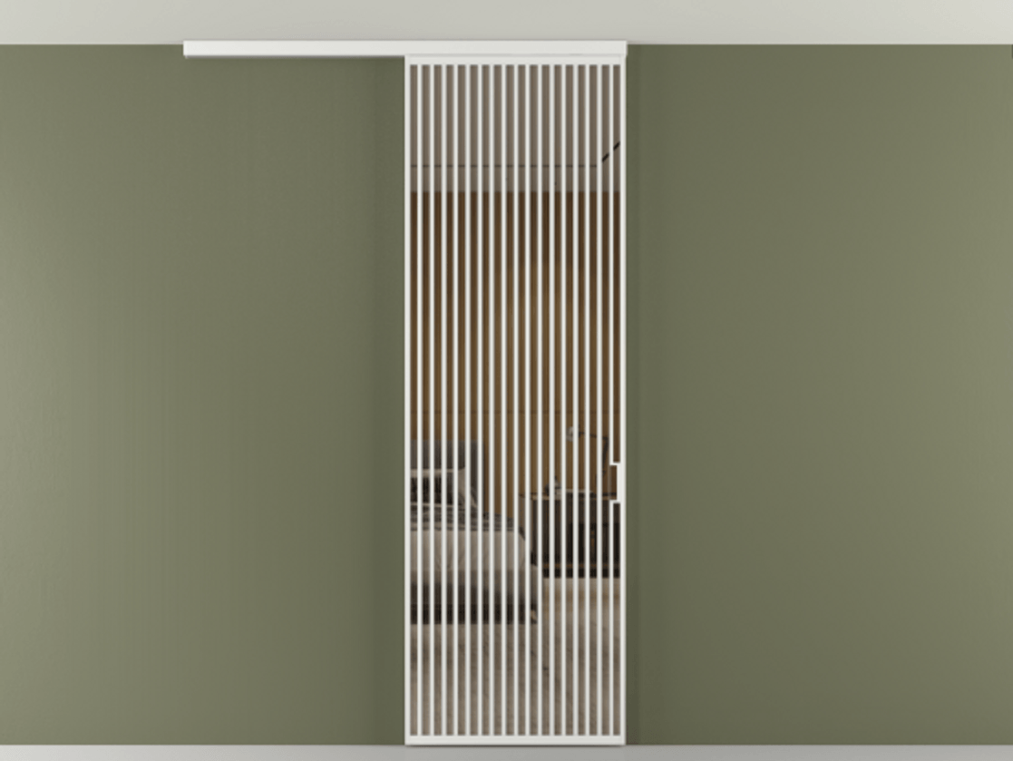 Перегородка Формато вдоль стены на потолок 1 створка АЛПР 040.06 Алюминий белоснежный Рефлективное бронзовое стекло "Стопсол", калёное Цена 281920 сом | Volhovec