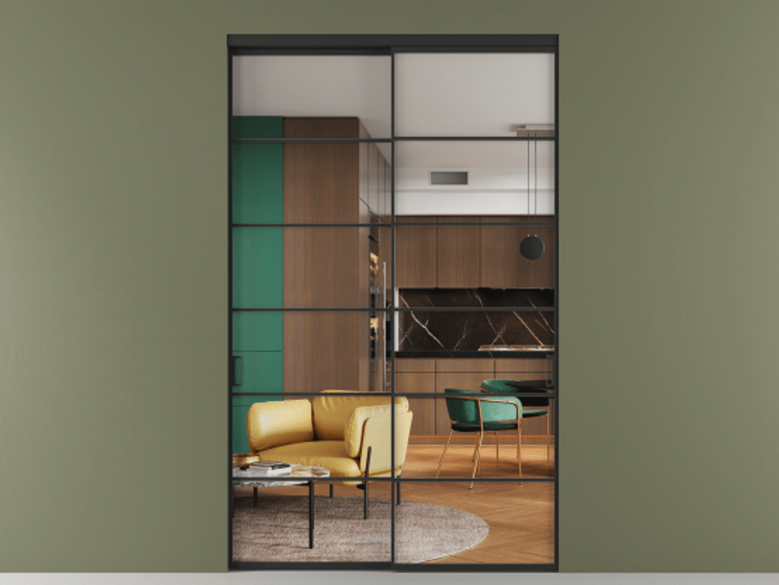 Перегородка Formato внутри проёма 2 створки АЛПР 040.04 Алюминий Черный Прозрачное стекло "Crystal Vision", калёное Цена 24551 AZE  | Volhovec