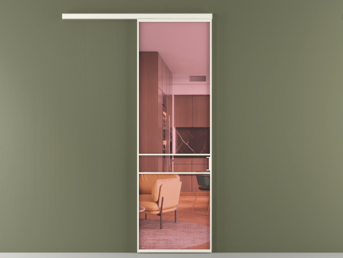 Перегородка Формато вдоль стены 1 створка АЛПР 040.02 Алюминий жемчужный Прозрачное розовое стекло, триплекс Цена 154450 сом  | Volhovec