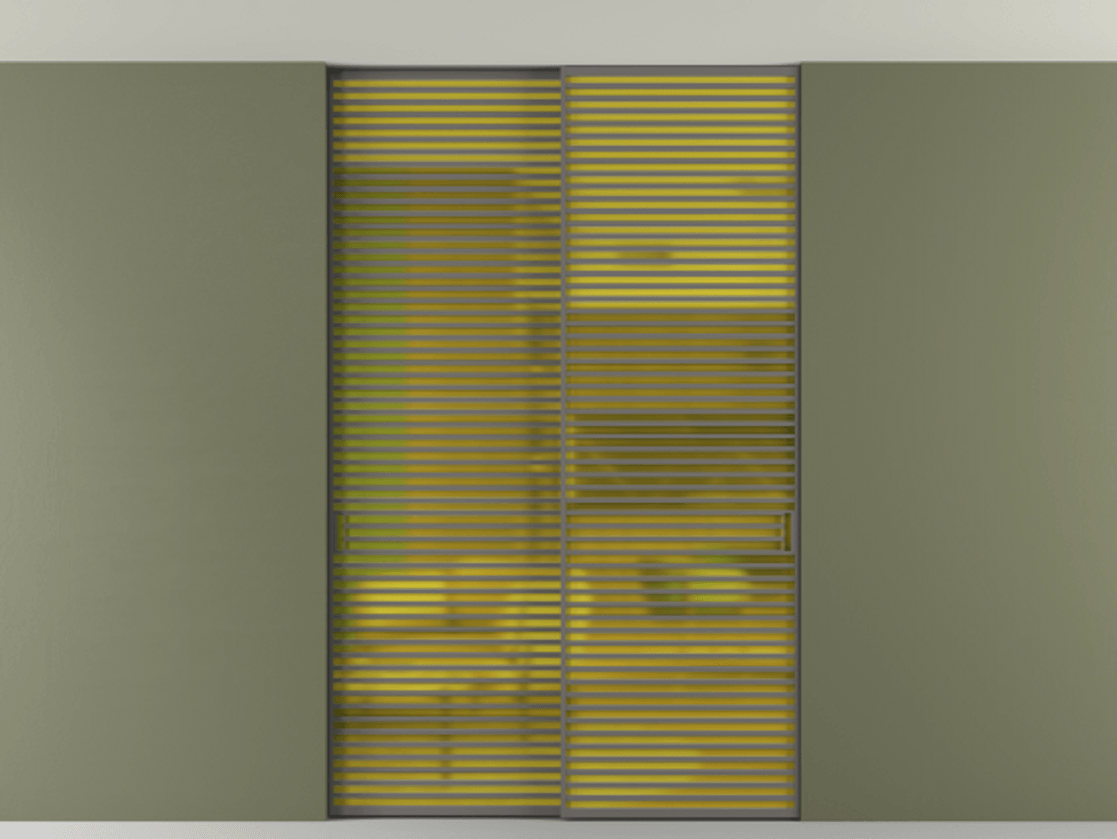 Перегородка Формато внутри проёма скрытое крепление в потолок 2 створки АЛПР 040.07 Алюминий классический серый Сатинированное жёлтое стекло, триплекс Цена 596840 сом | Volhovec