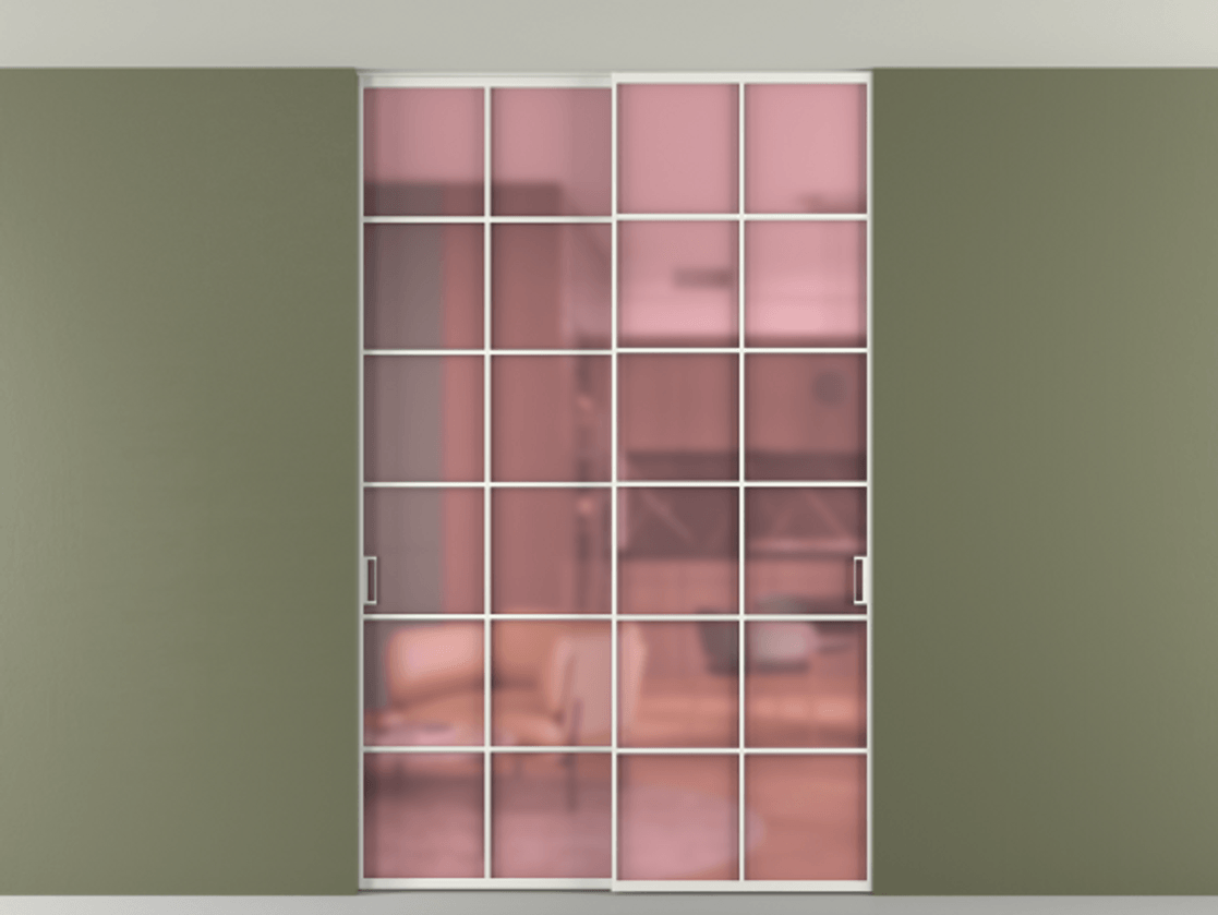 Перегородка Формато внутри проёма скрытое крепление в потолок 2 створки АЛПР 040.05 Алюминий светло-серый Сатинированное розовое стекло, триплекс Цена 380140 сом | Volhovec