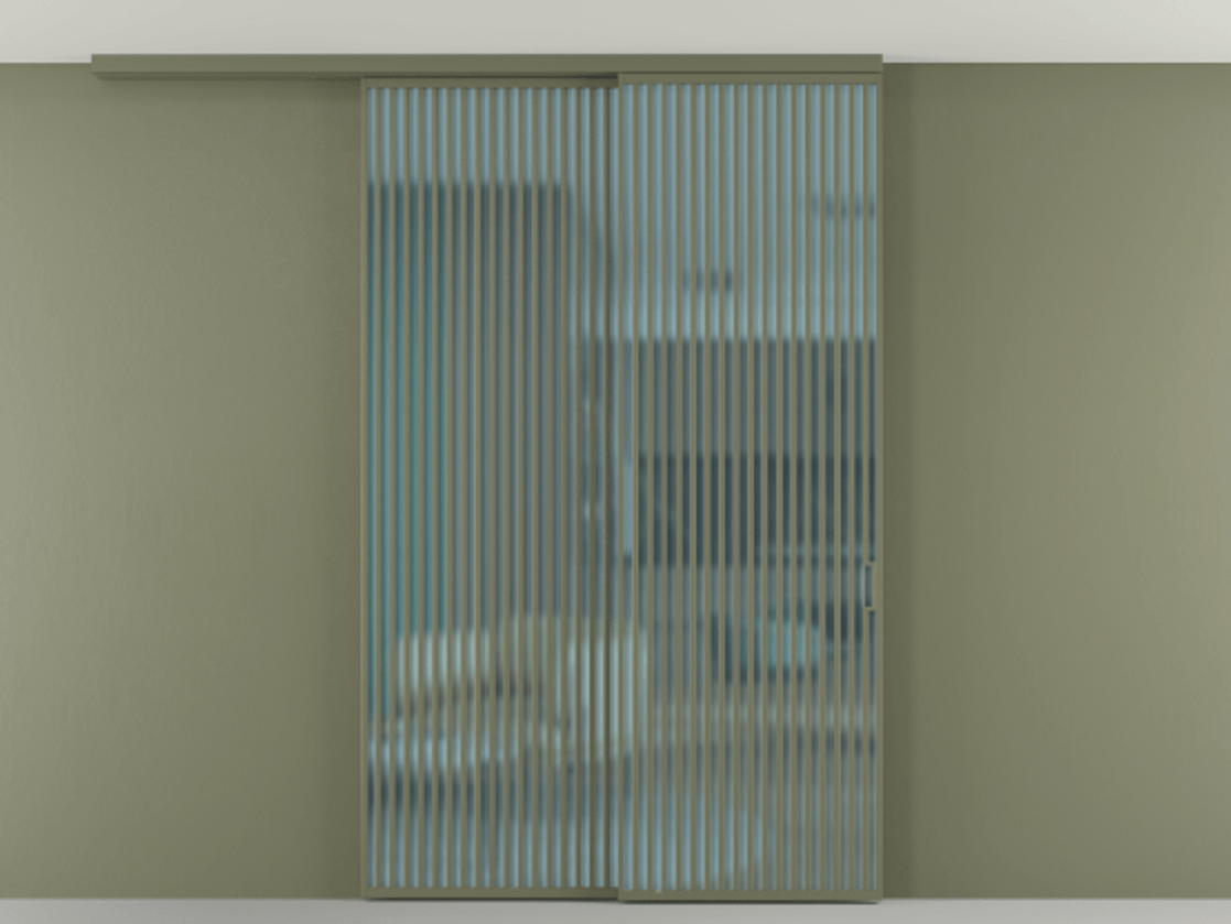 Перегородка Formato вдоль стены на потолок 2 створки с синхронным механизмом АЛПР 040.06 Алюминий оливковый тёмный Сатинированное голубое стекло, триплекс Цена 655860 сом | Volhovec