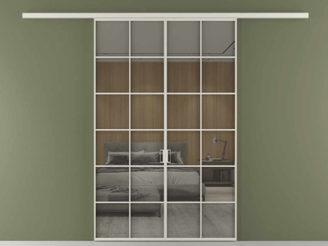 Перегородка Формато вдоль стены 2 створки АЛПР 040.05 Алюминий облачно-серый Рефлективное серое стекло "Стопсол", калёное Цена 385260 сом | Volhovec