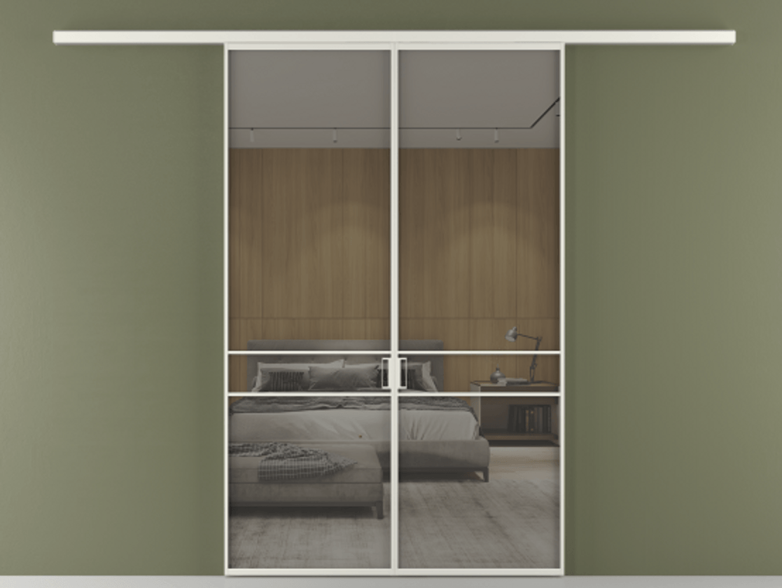 Перегородка Формато вдоль стены 2 створки АЛПР 040.02 Алюминий серый Рефлективное серое стекло "Стопсол", калёное Цена 362540 сом | Volhovec