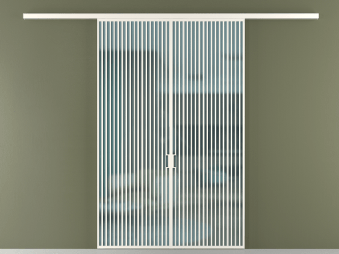 Перегородка Formato вдоль стены 2 створки АЛПР 040.06 Алюминий пудровый белый Сатинированное голубое стекло, триплекс Цена 498610 сом | Volhovec