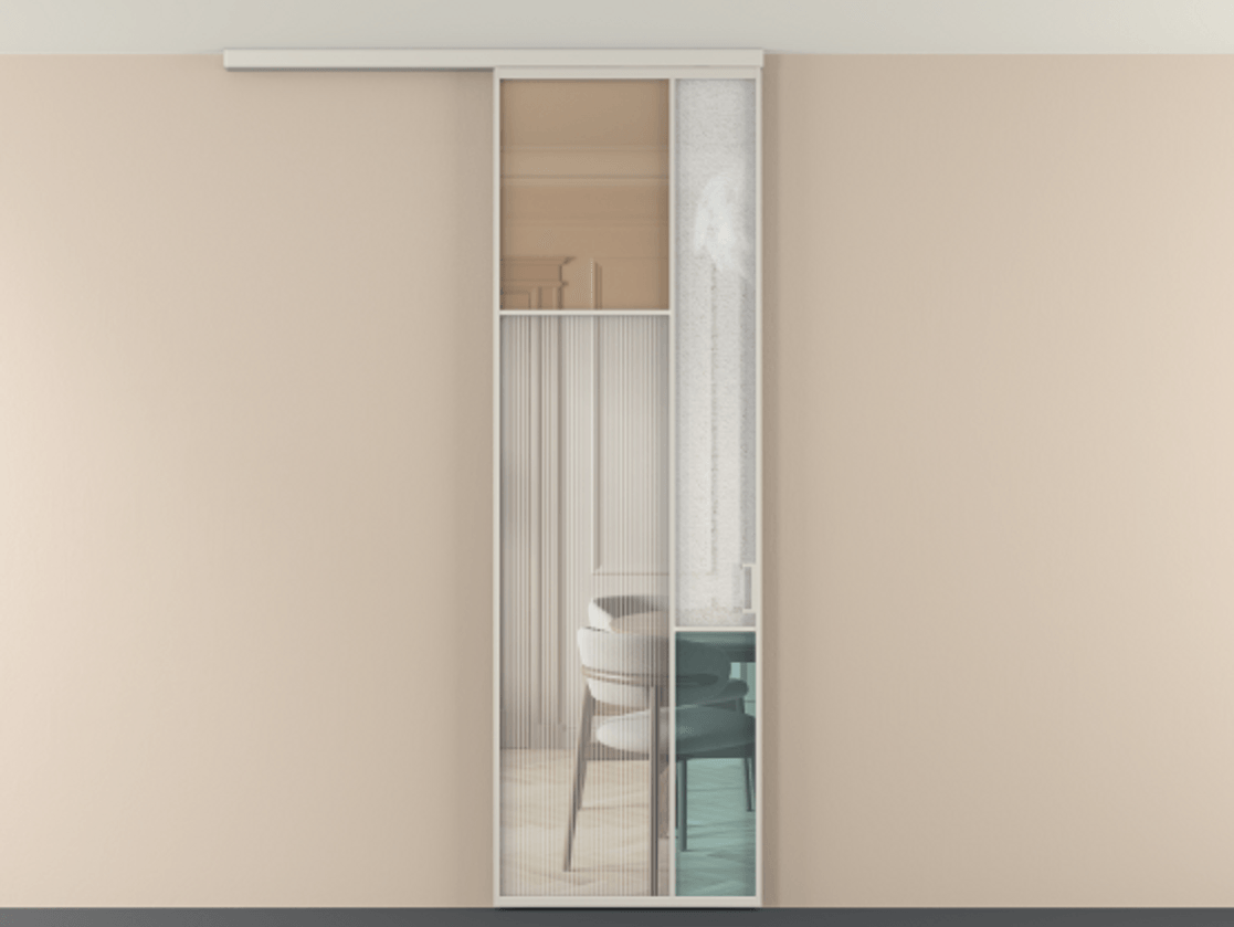 Перегородка Мозаик вдоль стены на потолок 1 створка АЛПР 041.10 Алюминий облачно-серый Комбинация стекол Группы 1 и Группы 3 Цена 205350 сом | Volhovec