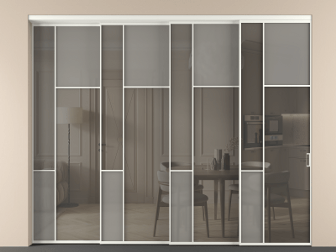 Перегородка Мозаик внутри проёма 4 створки с синхронным механизмом АЛПР 041.11 Алюминий тёплый серый Сатинированное серое стекло, триплекс, 6 мм + Прозрачное серое стекло, триплекс. Цена 855430 сом . Фабрика дверей Волховец 8 (800) 551 43 19 Перегородка Мозаик внутри проёма 4 створки с синхронным механизмом АЛПР 041.11 Алюминий тёплый серый Сатинированное серое стекло, триплекс, 6 мм + Прозрачное серое стекло, триплекс Цена 855430 сом | Volhovec