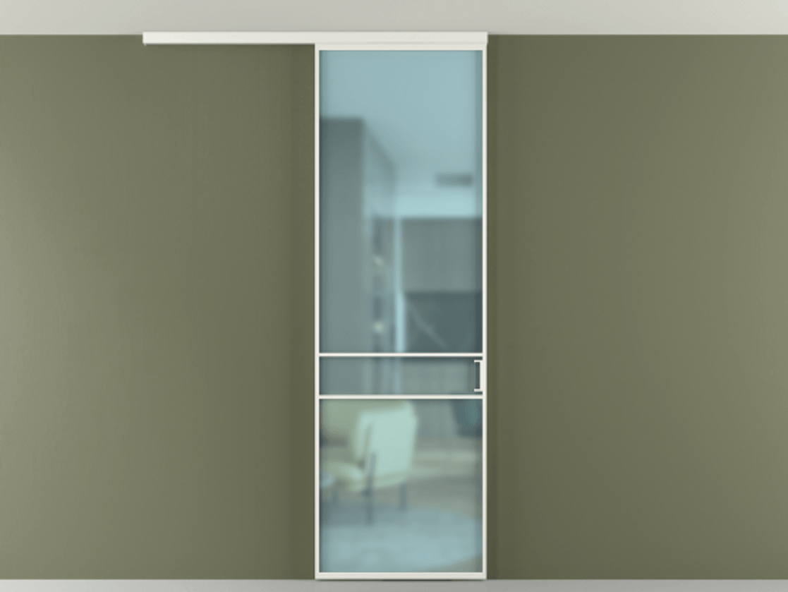 Перегородка Формато вдоль стены на потолок 1 створка АЛПР 040.02 Алюминий светло-серый Сатинированное голубое стекло, триплекс Цена 141020 сом | Volhovec