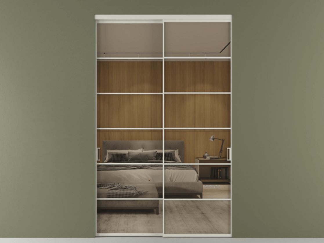 Перегородка Формато внутри проёма 2 створки АЛПР 040.04 Алюминий тёплый серый Рефлективное бронзовое стекло "Стопсол", калёное Цена 719120 сом  | Volhovec