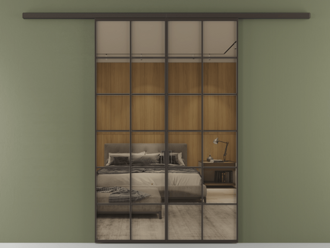 Перегородка Формато вдоль стены 2 створки АЛПР 040.05 Алюминий антрацит Рефлективное бронзовое стекло "Стопсол", калёное Цена 385260 сом | Volhovec