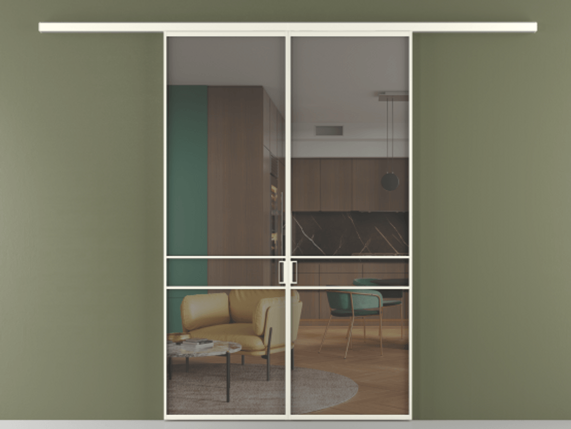 Перегородка Formato вдоль стены 2 створки АЛПР 040.02 Алюминий жемчужный Прозрачное серое стекло, триплекс Цена 339250 сом | Volhovec