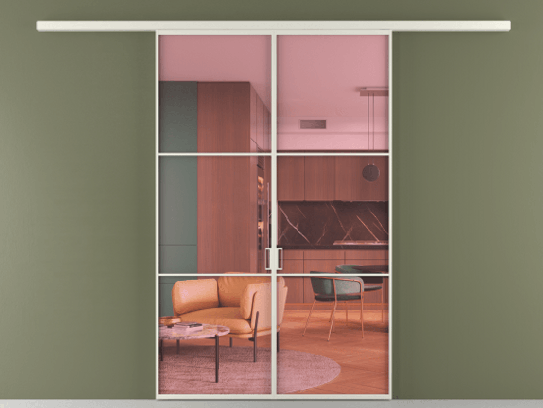 Перегородка Formato вдоль стены 2 створки АЛПР 040.03 Алюминий Белый Прозрачное розовое стекло, триплекс Цена 325710 сом | Volhovec