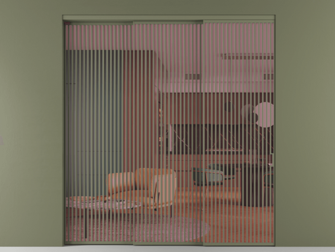 Перегородка Formato внутри проёма 3 створки с синхронным механизмом АЛПР 040.06 Алюминий оливковый тёмный Прозрачное розовое стекло, триплекс Цена 844100 сом  | Volhovec