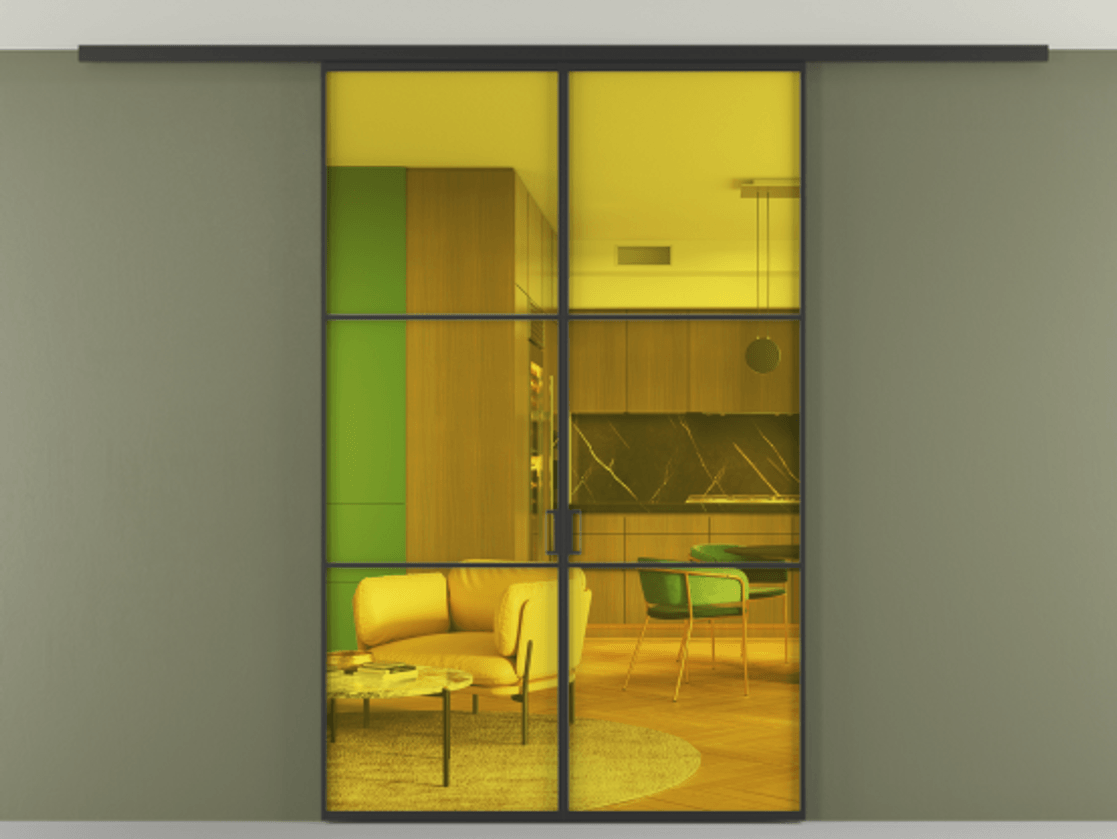 Перегородка Формато вдоль стены на потолок 2 створки АЛПР 040.03 Алюминий Черный Прозрачное жёлтое стекло, триплекс Цена 272910 сом | Volhovec