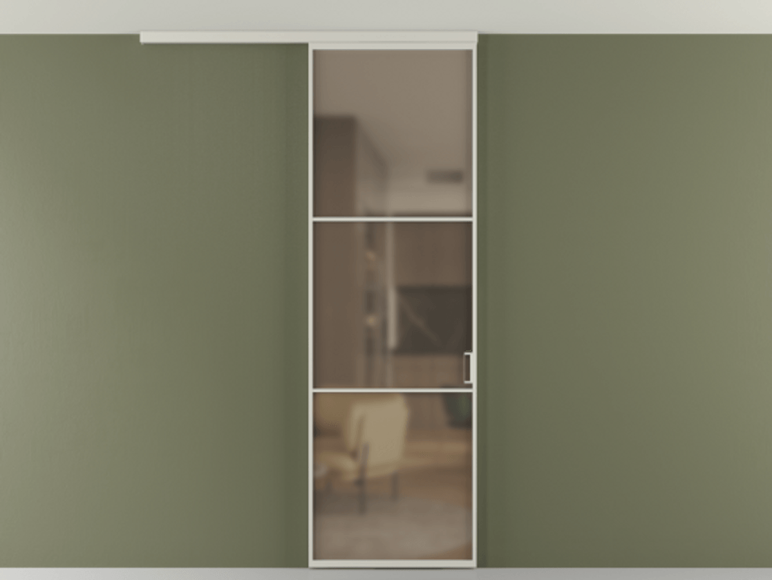 Перегородка Формато вдоль стены на потолок 1 створка АЛПР 040.03 Алюминий тёплый серый Сатинированное бронзовое стекло, триплекс Цена 141030 сом | Volhovec