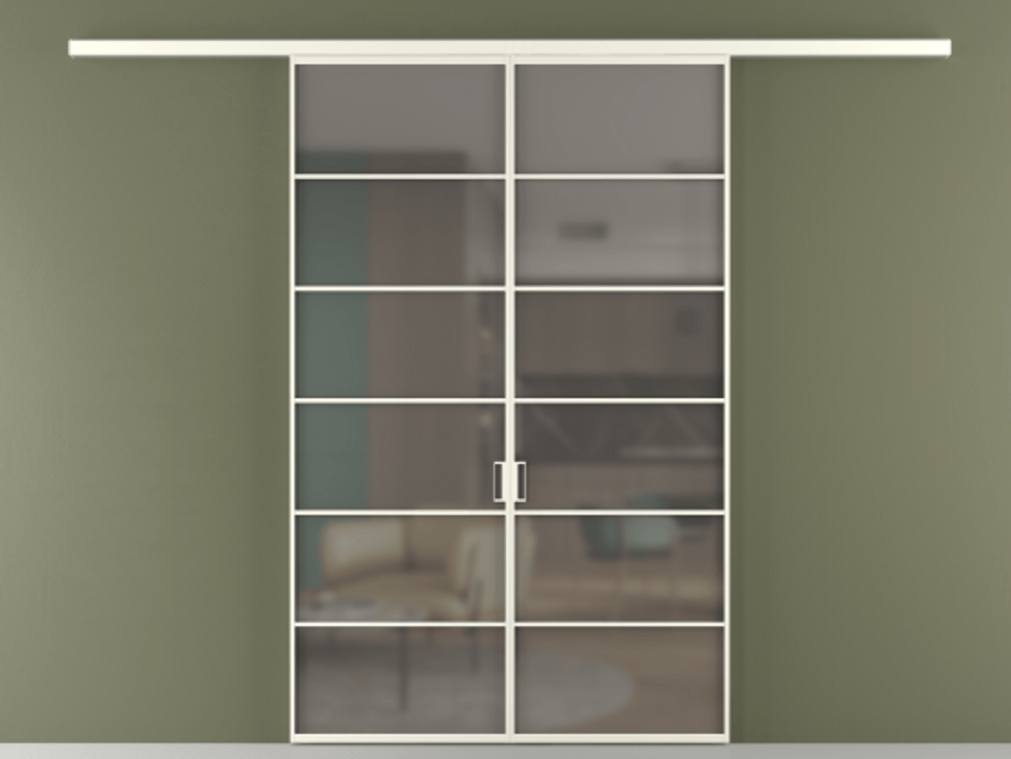 Перегородка Формато вдоль стены 2 створки АЛПР 040.04 Алюминий жемчужный Сатинированное серое стекло, триплекс Цена 301610 сом | Volhovec