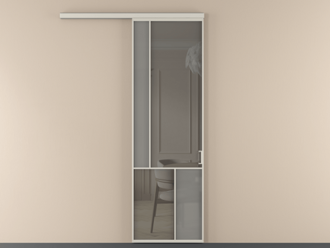 Перегородка Mosaic вдоль стены 1 створка АЛПР 041.20 Алюминий облачно-серый Сатинированное серое стекло, триплекс, 6 мм + Прозрачное серое стекло, триплекс Цена 199520 сом | Volhovec