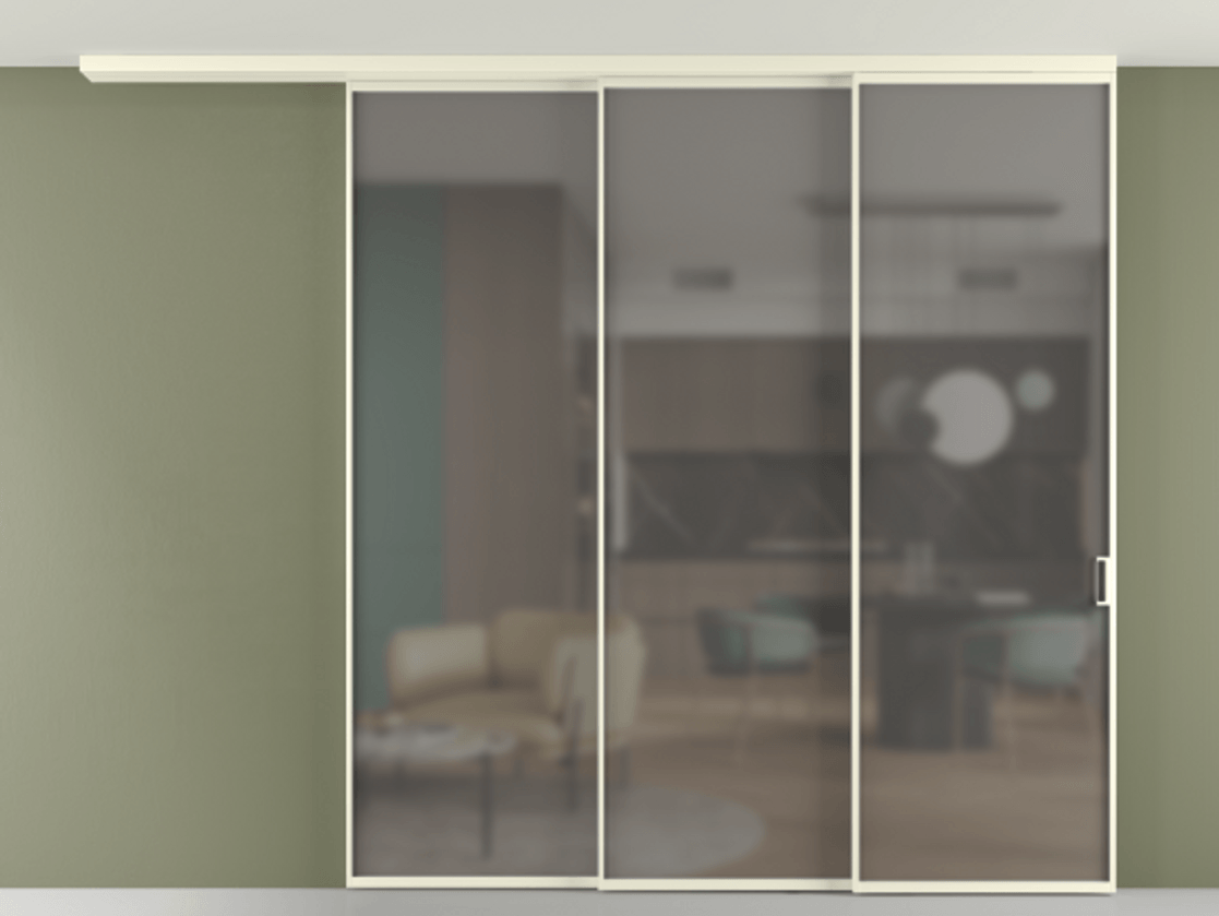 Перегородка Формато вдоль стены на потолок 3 створки с синхронным механизмом АЛПР 040.01 Алюминий молочно-белый Сатинированное серое стекло, триплекс. Цена 556350 сом 1. Полотно 2 шт. (800/2100 мм)
2. Комплект установки раздвижной системы
3. Базовый комплект фурнитуры
4.Ручка Рондо. Фабрика дверей Волховец 8 (800) 551 43 19 Перегородка Формато вдоль стены на потолок 3 створки с синхронным механизмом АЛПР 040.01 Алюминий молочно-белый Сатинированное серое стекло, триплекс Цена 556350 сом | Volhovec