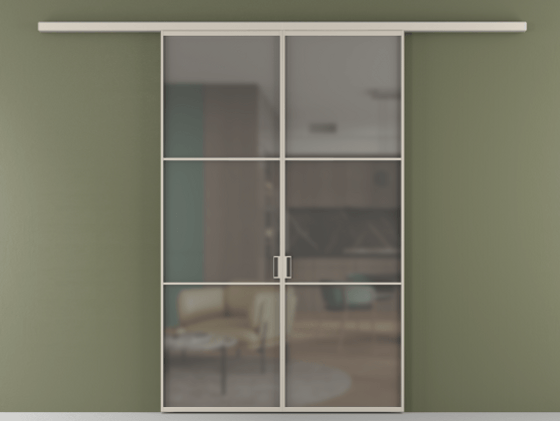 Перегородка Формато вдоль стены 2 створки АЛПР 040.03 Алюминий светло-бежевый Сатинированное серое стекло, триплекс Цена 284580 сом | Volhovec