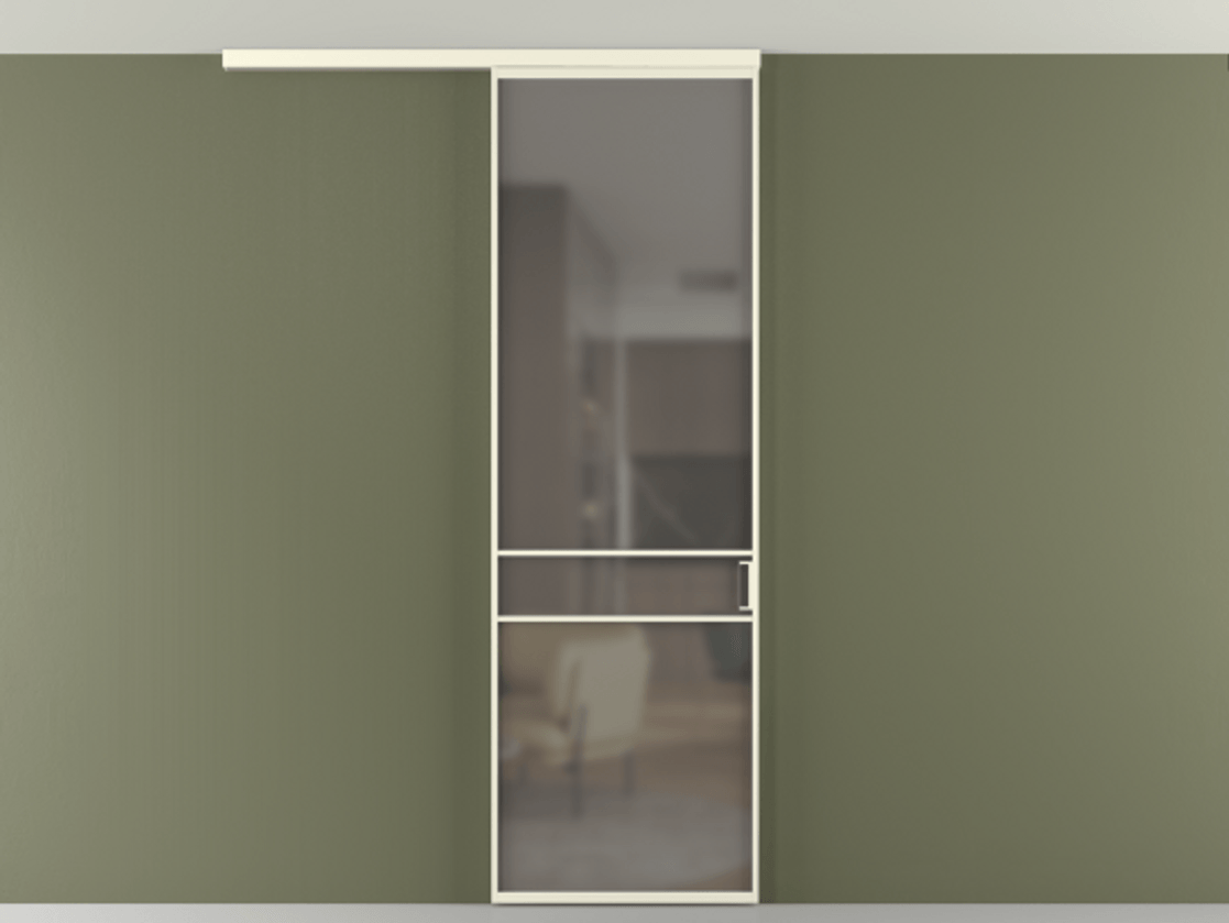 Перегородка Формато вдоль стены на потолок 1 створка АЛПР 040.02 Алюминий молочно-белый Сатинированное серое стекло, триплекс Цена 141030 сом | Volhovec